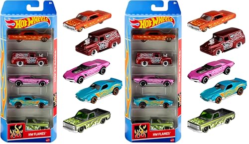 Hot Wheels Coffret 5 véhicules, Jouet pour Enfant de Petites Voitures Miniatures, modèle aléatoire, 1806 (Lot de 2)