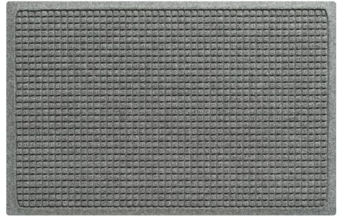 WaterHog Squares Front Door Mat Indoor Outdoor Entrance, Absorbent All-Weather Doormat with Non-Slip Rubber Backing, Dirt & Moisture Trapper, Low Profile, Easy Clean, Made in USA 23'x35.5' Medium Grey