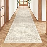 Restydon 2x7 Runner Rug Non Slip, Thin Entryway Washable Rug for Entryway, Runners for Hallways, Low Pile Vintage Abstract Soft Rugs for Living Room, Kitchen, Bedroom(2'x7', Beige/Ivory)