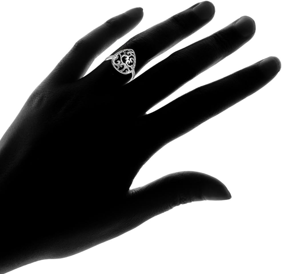 Hoops & Loops Sterling Silver High Polished Teardrop Filigree Fashion Ring - Image 4