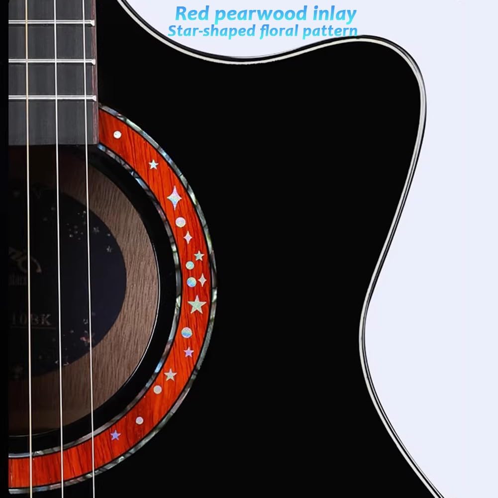 Set chitarra acustica con custodia, accordatore, tracolla, corde, plettri, capotasto per design a spalla mancante