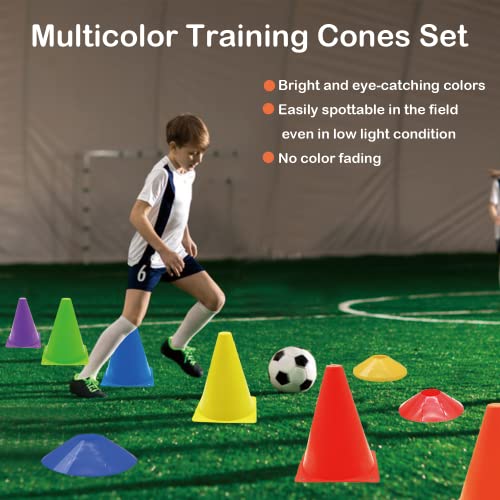 Cones Sports Set, 24Pcs Soccer Cones 7" With 60Pcs Disc Cones, Soccer Training Equipment With Carry Bag, Agility Field Marker, Soccer Cones For Training Kids, Plastic Soccer Cones For Drills #TOP4