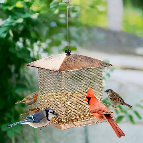 IWNTWY Bird Feeder for Outdoor Hanging, Heavy Duty Metal Squirrel Proof Wild Bird Feeders for Garden Yard Outside Backyard Decoration