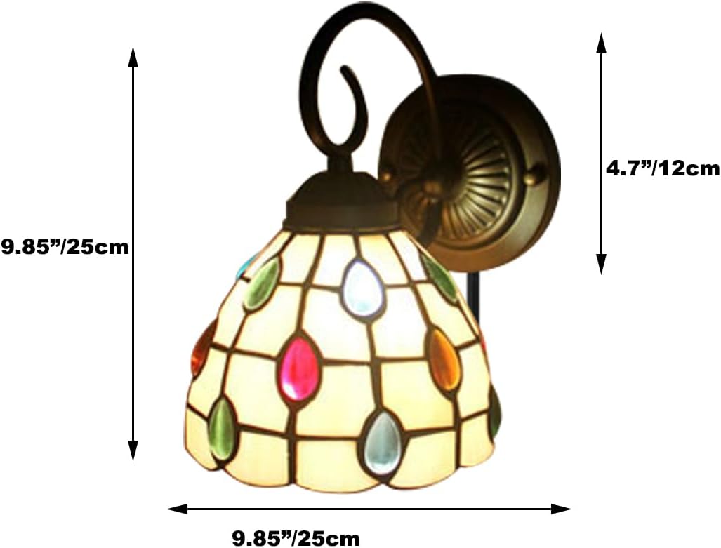 Kiven Wall Lamp LED Sconces Stained Glass Corridor Light Mirror Front Lamp E26 Gallery Wall Lights Passage Hallway Light with Practical Plug, Cable and Switch