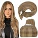 LaaVoo Balayage Tape in Hair Extensions Light Brown Balayage Ombre Ash Blonde Human Hair Extensions Tape ins Seamless Tape in Extensions Brown Tape on Remy Hair Extensions Straight 20pcs 50g 14â€