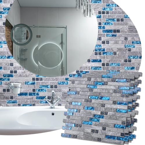 Art3d grout Decorative Tile, Blue/Gray, Glass, for Kitchen Backsplash or Bathroom Backsplash (5 Pack) by Art3d - Image 2