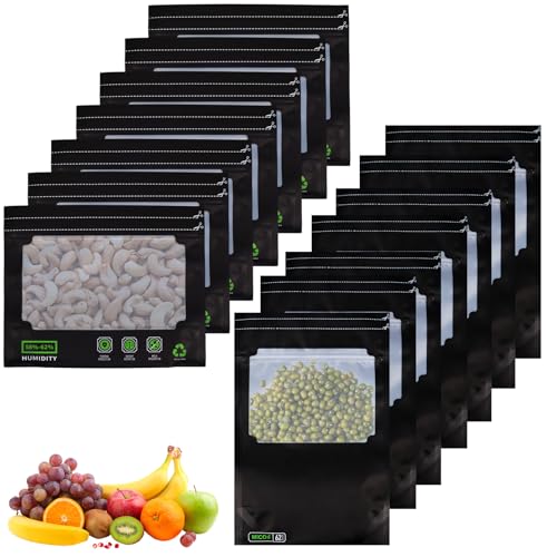14 x 85g(20cm*25cm)/100g(20cm*30cm) Stück Wiederverwendbare Aufbewahrungsbeutel mit UV-Schutz Lebensmittelbeutel Integrierter Feuchtigkeitskontrolle 58-62%