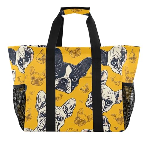 YETTASBIN French Bulldog Large Foldable Travel Tote Bag, Lightweight Waterproof Swim Pool Bag with Handles & Pocket for Beach Outdoor, Reusable Grocery Bag for Kitchen, Shopping2