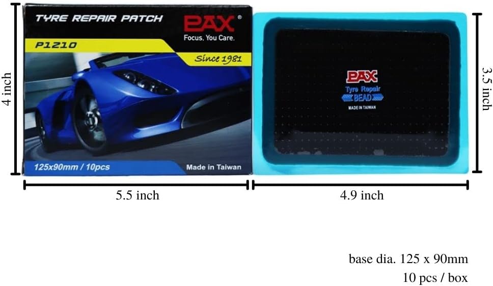 PAX 10Pcs 125 x 90mm Radial Tire Patch, Tire Repair for Puncture, Tire Flat Prevention, Emergency Repair Tool, Suitable for Car, Bus, Truck, Tractor (125 x 90mm)