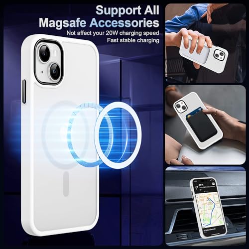 Image of MOCCA Magnetic Shockproof for iPhone 13 Case,Frosted White | 13ft Drop | Compatible with MagSafe | w / Screen & Lens Protectors | Anti-Slip Matte | Raised Camera & Screen Lip | Ultra-Slim