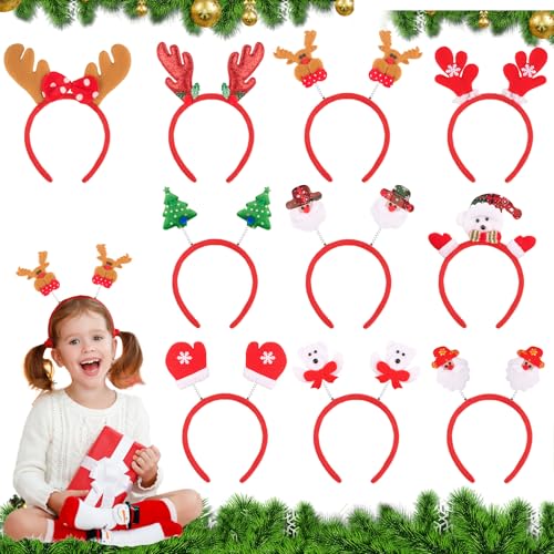 HGRGHH Diadema de Navidad, 10 Piezas Diademas de Navidad, Diadema Navidad para Niños Adultos, Diadema de Renos para Navidad Carnaval Cosplay Fiesta