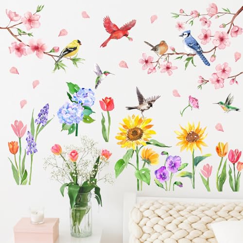 Vinilos Decorativos Mfault Flores y Pájaros Set 2 Hojas miniatura 5