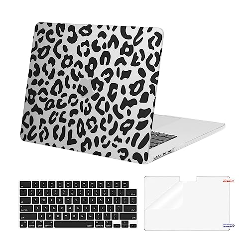 MOSISO Compatible with MacBook Air 15 inch M5 2026 M4 2025 M3 M2 2024 2023 A3448 A3241 A3114 A2941 with Touch ID, Protective Leopard Grain Hard Shell&Keyboard Cover&Screen Protector, Transparent