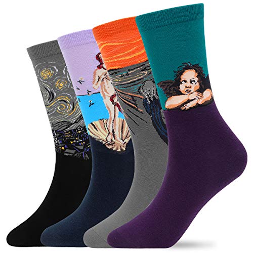 MUQU Calcetines informales coloridos para hombre u0096 Calcetines de algodón peinado divertidos y divertidos para vestido de Navidad, paquete de regalo - - talla única