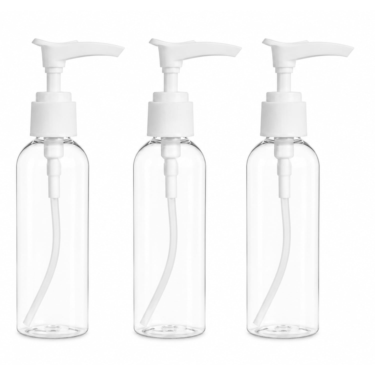 ecommer 100ml travel pump bottles, leak proof, refillable plastic containers for toiletries, lotion, soap, shampoo – pack of 3