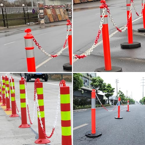 alwaiiz Absperrkette Rot Weiß Kunststoff 10m x 8mm, Leicht und Praktisch Absperrkette Warnkette mit 4 S Haken, Kunststoffkette zum Absperren von Flächen