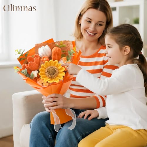 Ramo de flores de ganchillo naranja de tejer decoración hogar flores artificiales 2