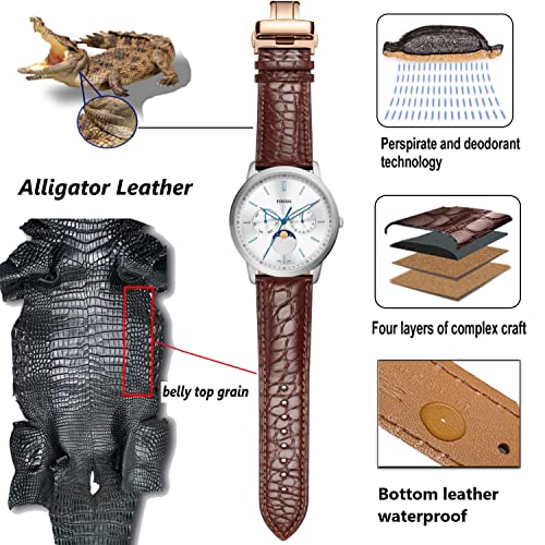 Image of Moran Genuine Leather Band Alligator and Cowhide Replacement Deployment Buckle Watch strap18mm to 24mm Crocodile Leather Strap for Men's and Women's