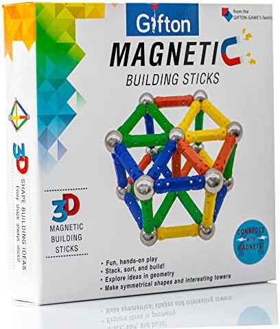 Gifton - Magnetic Building Sticks Blocks STEM Toy Set 30pc  Kids Learning Educational Construction Fidget Magnet Toys Gift For Boys Girls Age 5 6 7 Year Old - Christmas Stocking Fillers (1 Pack)
