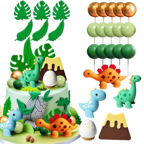 LIULINY 26 Piezas Dinosaurio Decoración para Tartas, Topper de Pastel de Cumpleaños de Dinosaurio, Decoraciones para Cake de Animales, para Tartas de Cumpleaños, Fiestas, Fiestas Temáticas Animales
