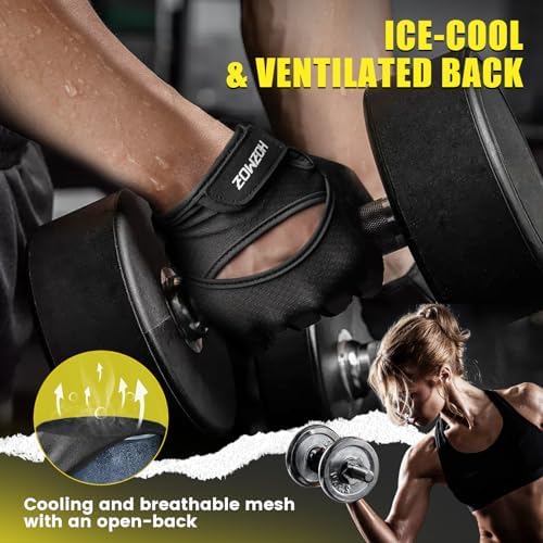 HOZMOZ Ventilated Weight Lifting Gloves, Thick Padded Workout Gym Gloves with Full Palm Protection & Grip & Shock Absorption for Women & Men's Fitness Exercise Training - 3