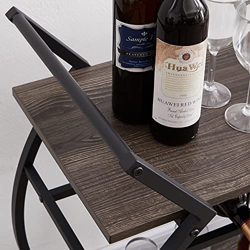 Lvb Bar Cart With Wine Rack, 2 Tier Kitchen Cart On Wheels, Industrial Wood And Metal Portable Coffee Cart Table For Home, Rustic Modern Mobile Rustic Rolling Serving Cart With Shelves, Dark Oak #TOP1