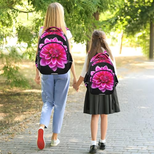 Joisal Kids Backpacks for Girls Lightweight Back to School Bag Custom Book Bags Teen Middle School Boys Backpacks Cool Pink Dahlia Flower Black Medium2