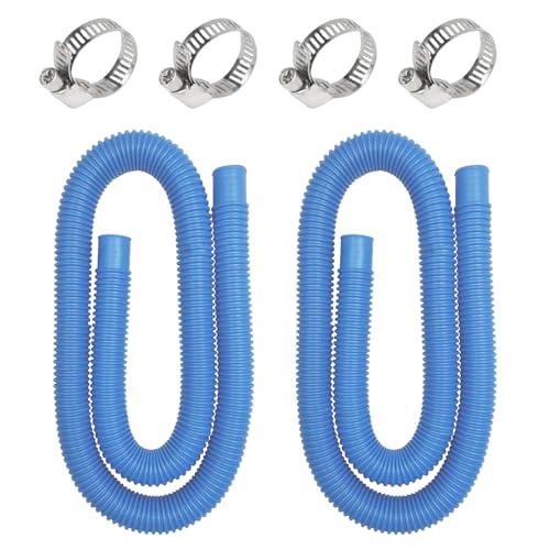 ASOFTY 2 Stück Poolschlauch 32mm, 150cm Schwimmbadschlauch mit 4 Schlauchschellen, Pumpenschlauch, Saugschlauch, Flexibler Wasserschlauch für Schwimmbecken, Poolpumpe (Blau)