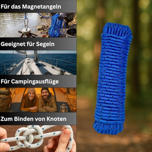 PANGOLINO Seil 8 mm 20 m | blau-schwarz | PP-Seil 8mm 20m | Robustes Polypropylenseil | 700 kg Bruchlast | Leicht zu reinigen, schwimmfähig & wetterfest | Ideal für Camping, Garten, Sport & Freizeit