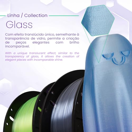 Filamento 3D PLA Glass 1Kg, 1,75mm, Efeito Semelhante a Vidro, Para Impressora 3D - Oficial Voolt3D