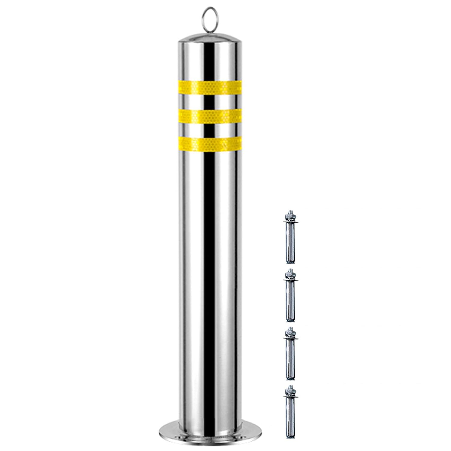 HCZKIUJY Fixed Driveway Security Post Barrier Round Parking Bollard Stainless Steel Heavy Duty Safety Bollards with Reflective Barrier Post (Silver 800x76mm)