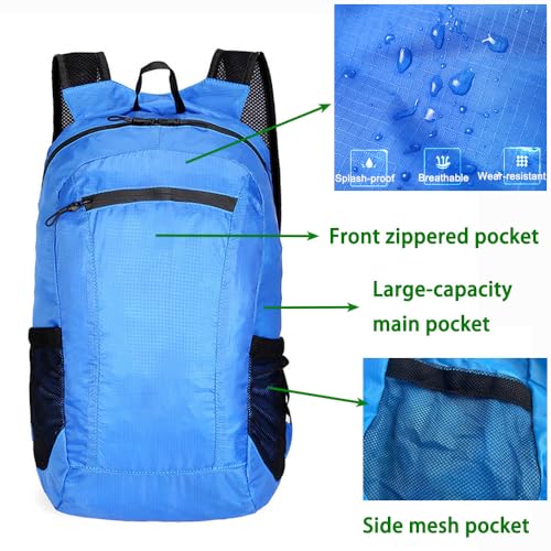 Mochila plegable de senderismo impermeable ligera azul miniatura 4