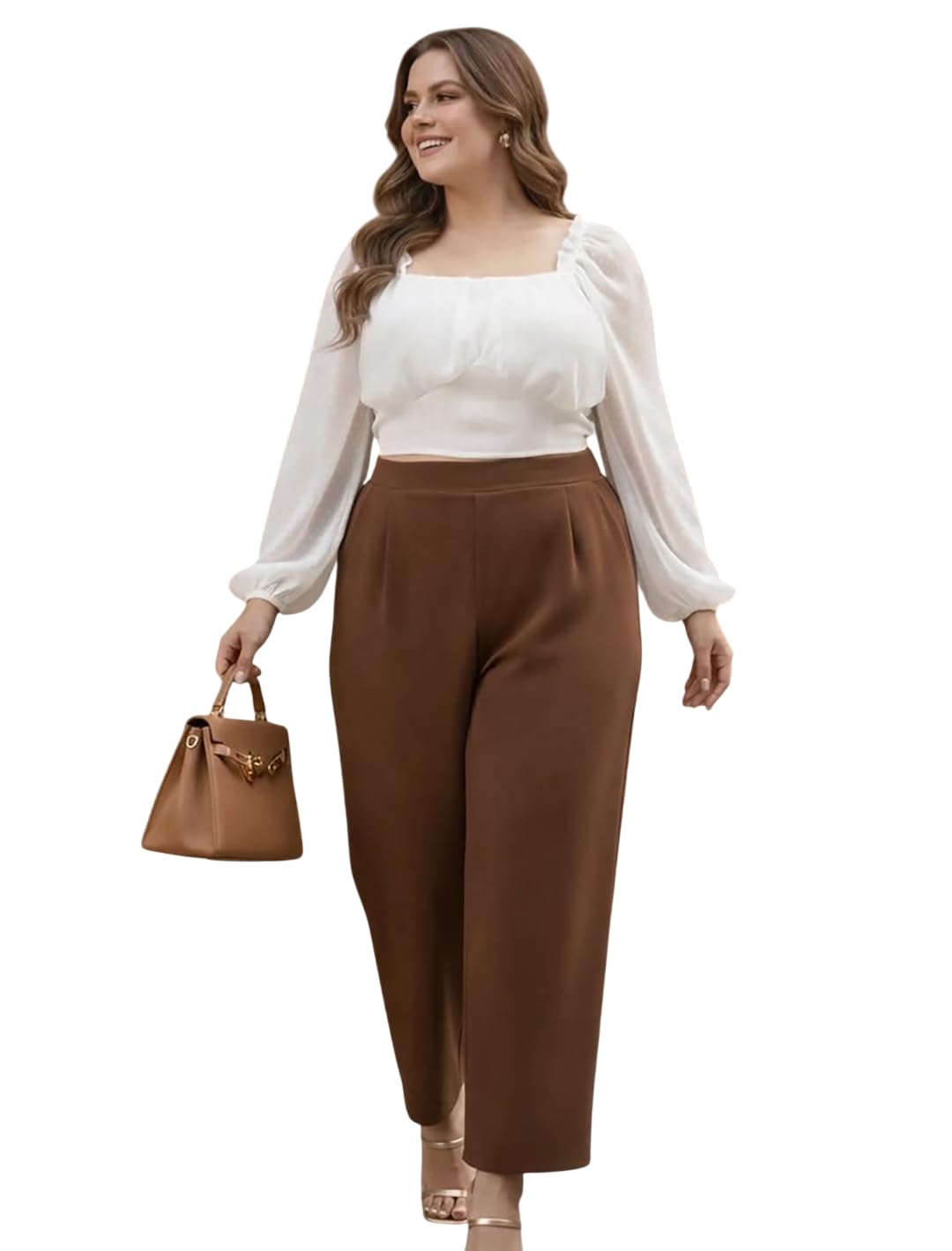 kotty Women's Solid High-Waist Wide-Leg Regular Fit Premium Dress Pants-picture-7
