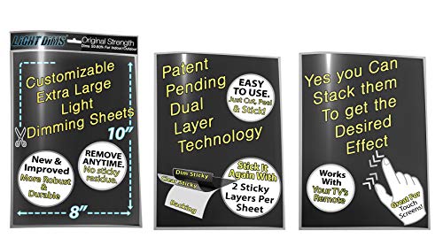 Image of LightDims Customizable Dimming Sheets (3 Sheets) Original Strength Dims 50-80% of Light, Extra Large Size 8 inchx10 inch Retail Packaging