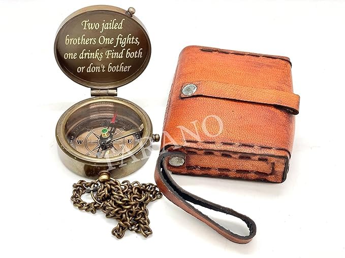 Engravd Antique Compass with Free Leather Case, Handmade Vintage Gift Pocket Compass Maritime Directional Magnetic Compass for Outdoor Hiking, Camping-picture-17