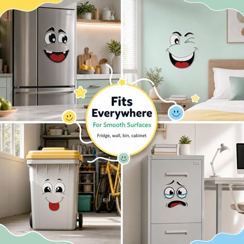 Image of 4Pcs Funny Trash Garbage Can Stickers-6.8in x 8.3in Cute Toilet Lid Decal Sticker,Adhesive Cartoon Expressions Sticker for Kitchen Fridge Bucket,Decorative Wall Stickers Indoor Outdoor,Type A