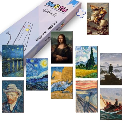 Image of Dia & Tia - Elegant & Durable Themed Magnetic Bookmarks Set � Nature, Fantasy, Inspirational Quotes, and More Best Gift for Book Lovers, Students (Famous Paintings, Medium - 3.5x11 cm)