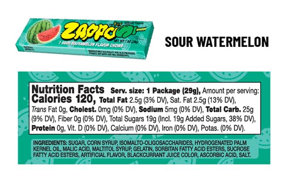 Image of Zappo Sour Flavored Chews Packs (6 Pack, Watermelon)