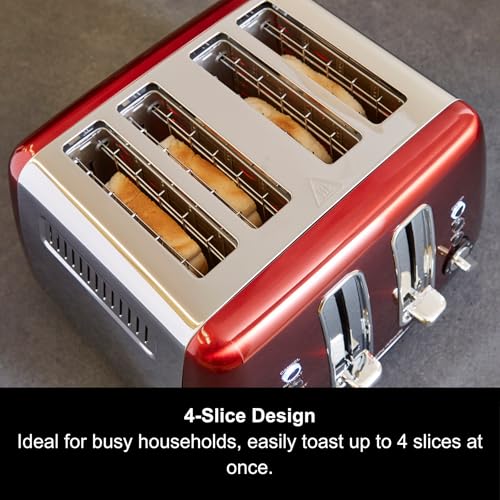 Morphy Richards Accents Toaster 4 Slice Toaster, Variable Browning, Wide Slots, High Lift, Illuminated Buttons, Removable Crumb Tray, Cancel, Reheat, Defrost, Integrated Cord Storage, Red, 242048 - Image 6