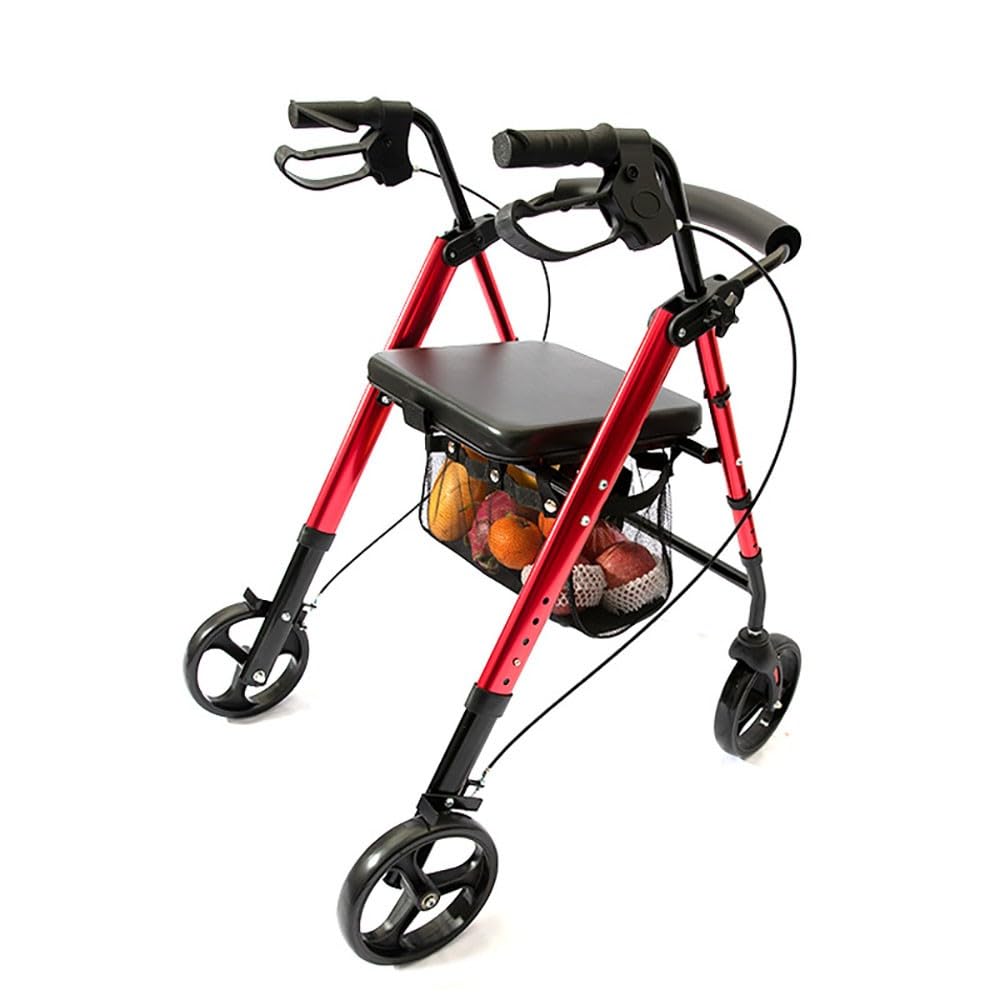 2 en 1 Rollator de silla de ruedas con asiento,Caminador ultraligero con freno de mano,Caminadores de transporte plegables portátiles,Rollator Drive,Aluminio