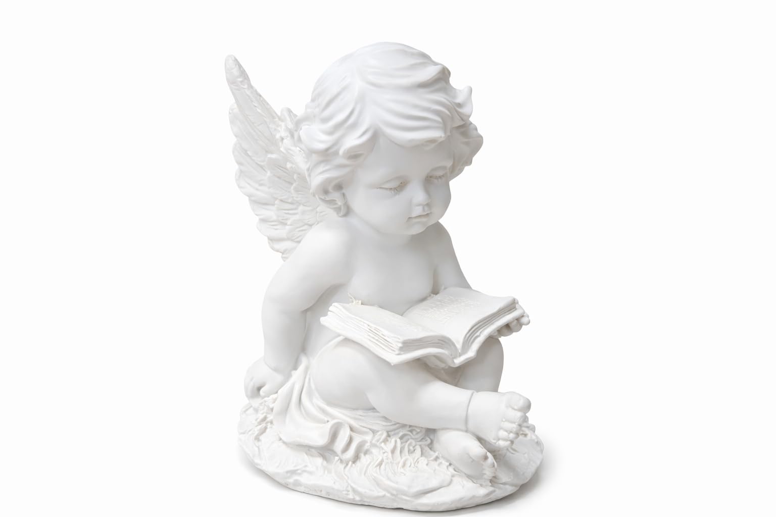 Jrose Collections White Angel Cherub Reading Book Figurine 22X15cm Resin Ornament Decorative Baby Angel Statue Home Decor Spiritual Peaceful Shelf Ornament Jr2528