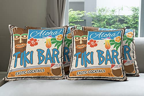 Ambesonne Tiki Bar Decorative Throw Pillow Case Pack of 4,