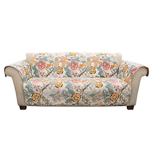 Lush-Decor-Sydney-Furniture-Protector-Couch-Cover-116-W-x-75-L-Blue-Yellow-Flower-Leaf-Garden-Quilted-Floral-Sofa-Cover-Country-Cottage-Slipcover-Pet-Couch-Covers Lush Decor Sydney Furniture Protector Couch Cover 116 W x 75 L Blue Yellow Flower Leaf Garden Quilted Floral Sofa Cover Country Cottage Slipcover Pet Couch Covers