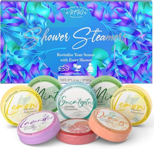 Shower Steamers Aromatherapy 8 Pack - Gifts for WomenSelf Care and Stress Relief Stocking Stuffers, Shower Bombs with Essential Oils, Relaxation Birthday Gifts for Women and Men. Azure Floral Style