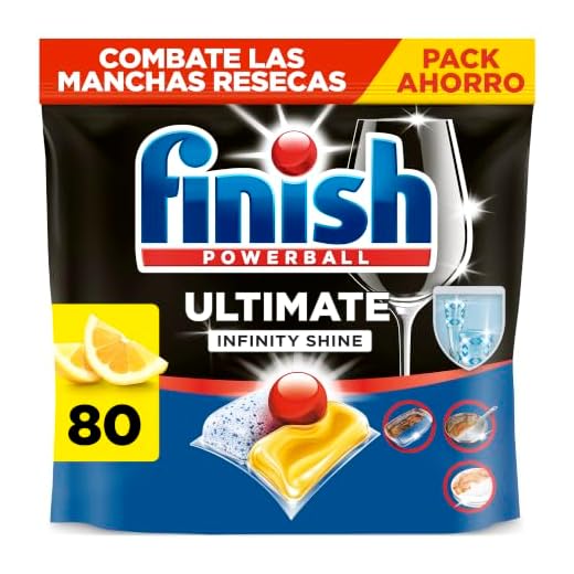 Finish Powerball Ultimate Infinity Shine pastillas lavavajillas, 80 cápsulas lavavajillas, Limpieza avanzada y protección de la vajilla, Aroma limón