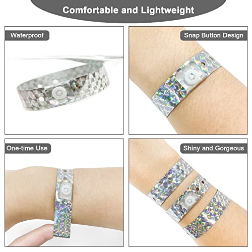Ouchan Holographic Plastic Party Wristbands Silver- 500 Pack Vinyl Wristbands For Events Club Music Meeting #TOP1