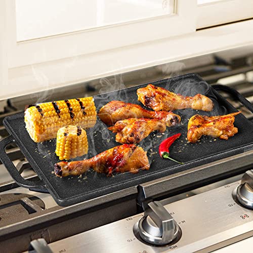 GFTIME Gusseisen Grillplatten 33 x 21cm für Ofen, Herd & Grill, Holzkhlegrill Gusseiserne Wende-Grillplatten, Gussgrillplatte, Kochgrill & Grillpfan 2 in 1 Reversible Griddle Grill,1 Packung