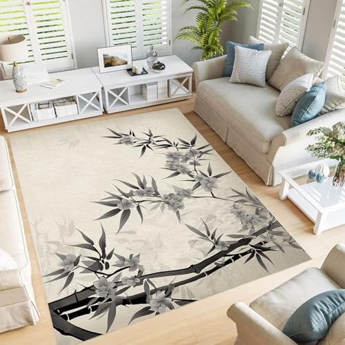 Tapis de salon lavable style chinois doux moderne 160x230cm avec dessous antidérapant