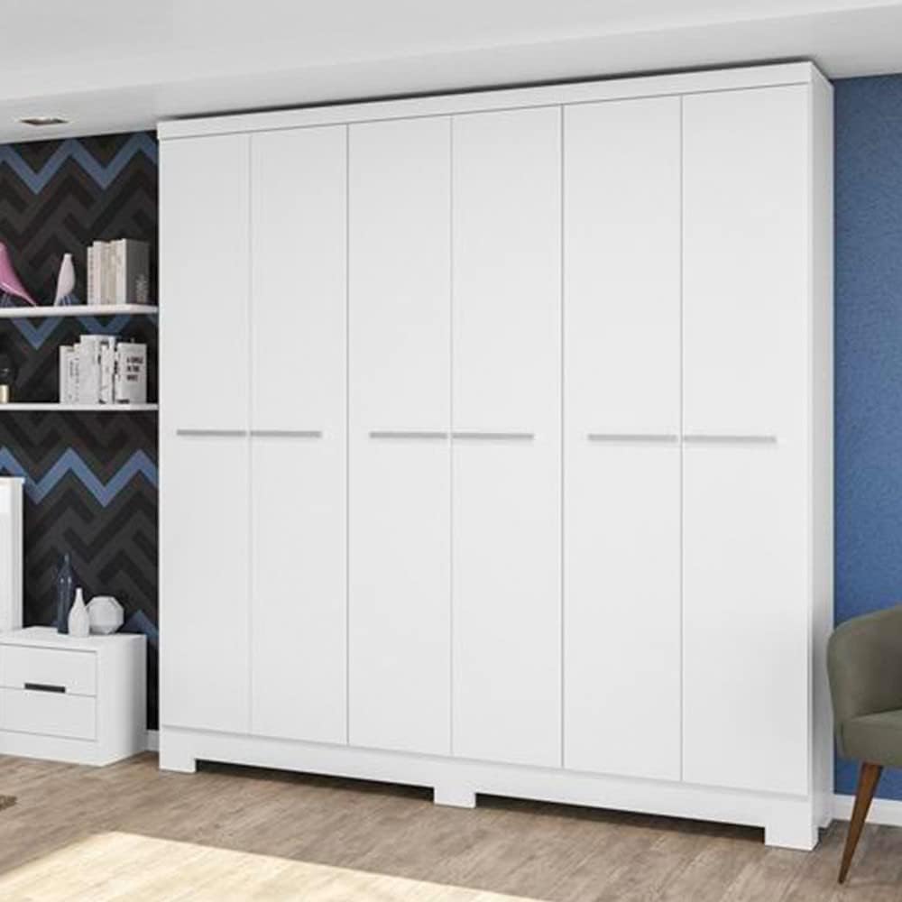 Інтер'єр view of the Kappesberg E530 Double Wardrobe, showing shelves, hanging rods, and two internal drawers filled with clothes and accessories.