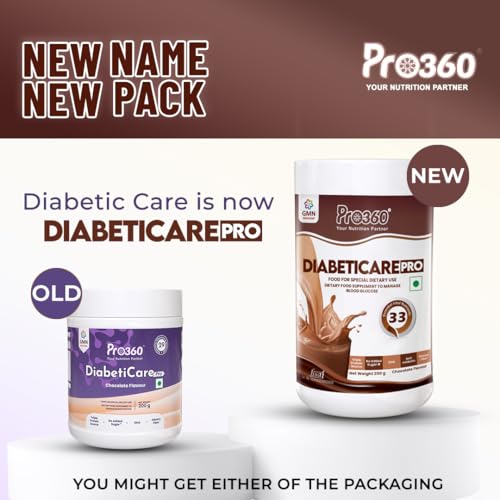 Image of Pro360 DiabetiCare Pro Nutritional Diabetic Protein Food Supplement Powder to Manage Diabetes and Blood Glucose for Adults (Men & Women) - 200gm Jar (Chocolate)